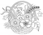 Printable Beautiful and Various flowers in a basket coloring pages